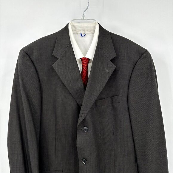 jacket blazer sport coat three button wool micro check brown long 44L - Picture 3 of 10